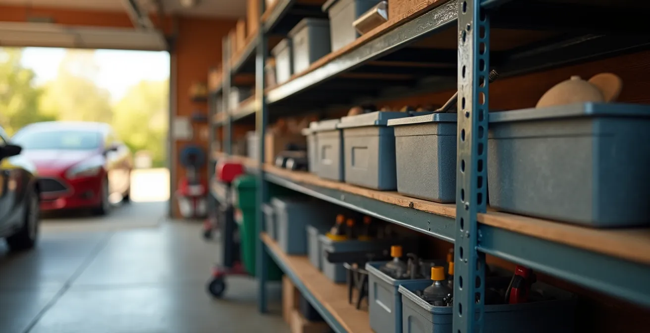 Intérieur de garage résidentiel épuré avec espace de rangement optimisé